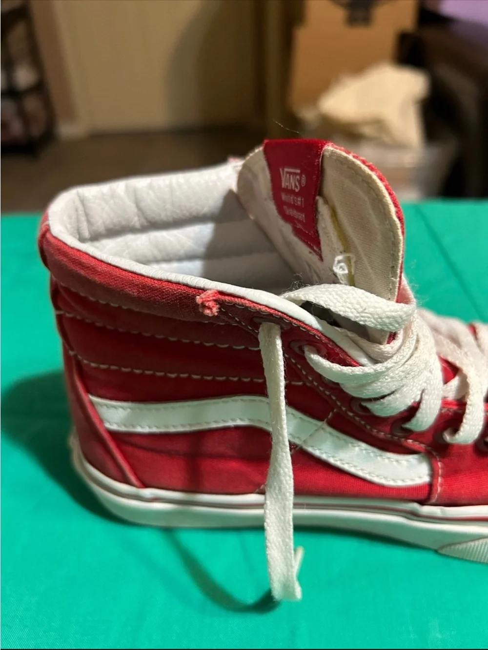 Vans Kids Red and White High Top Skate Sneakers